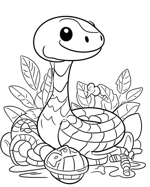 Cute Cartoon Snake Coloring Page Illustration