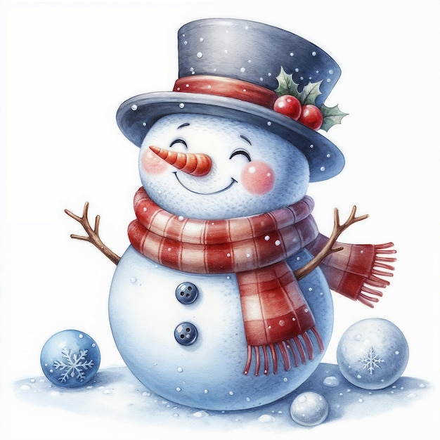 Cute cartoon snowman on white background AI