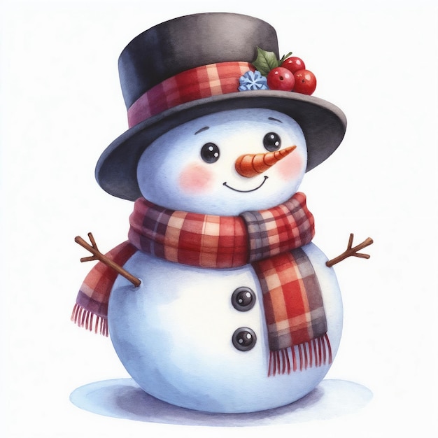 Cute cartoon snowman on white background AI