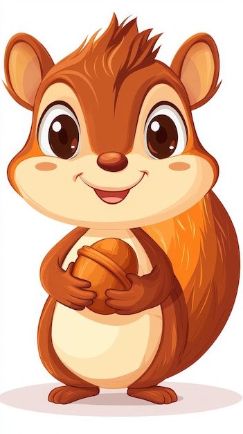 Cute Cartoon Squirrel Holding an Acorn