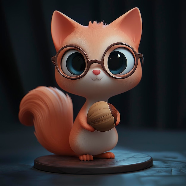 Cute Cartoon Squirrel Holding Nut Wearing Glasses