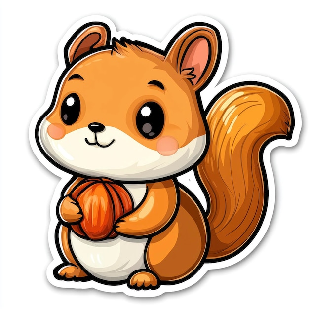 Photo cute cartoon squirrel holding nut