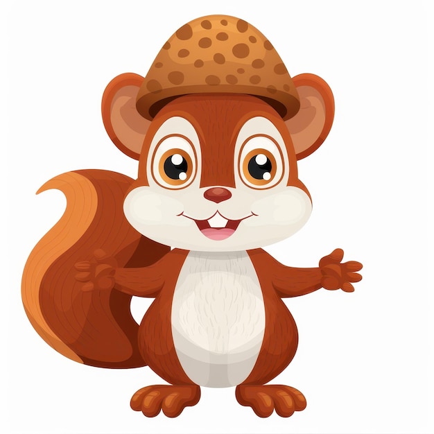 Photo cute cartoon squirrel wearing a mushroom hat