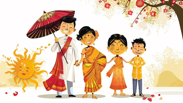 Photo a cute cartoon sri lanka family