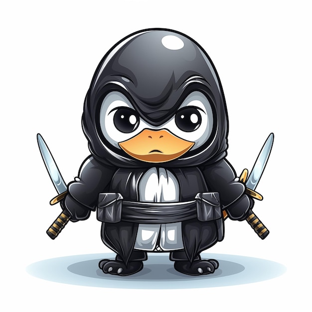 Photo cute cartoon stealthy penguin dressed in ninja attire