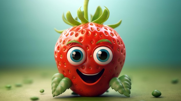 Cute Cartoon Strawberry Adorable Red Strawberry Character