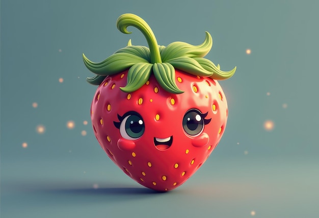 Photo a cute cartoon strawberry with big eyes and a smile