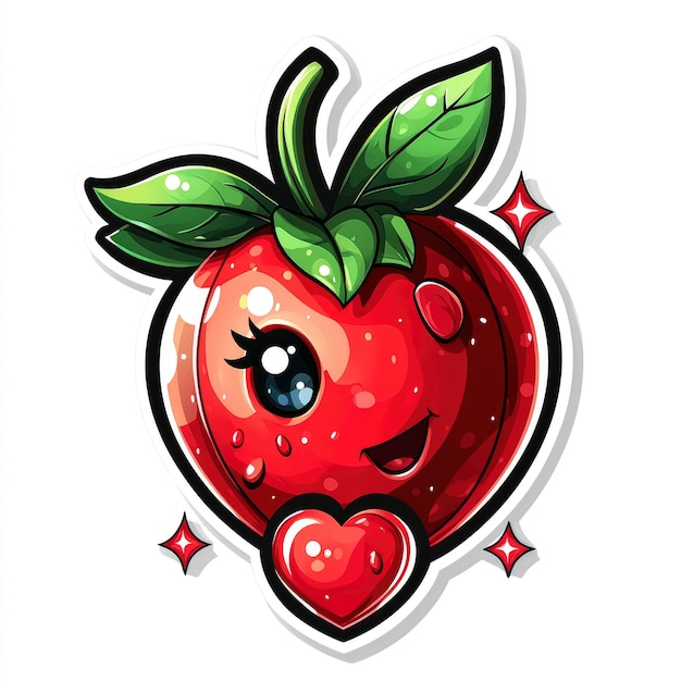 Cute Cartoon Strawberry with Heart