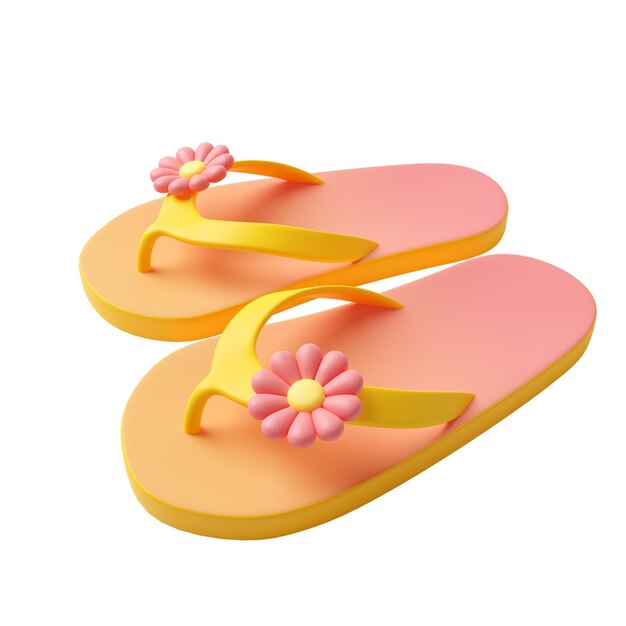 Cute cartoon style gradient yellow color flip flops sandal 3d render illustration