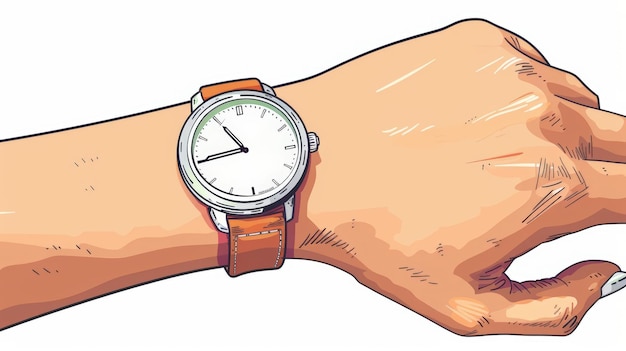 A cute cartoon Style ofA minimalist closeup of a wristwatch on a clean wrist