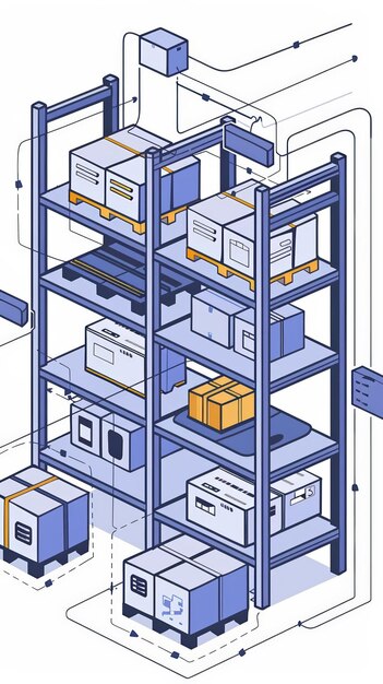 Photo a cute cartoon style ofa smart warehouse with automated storage and retrieval systems