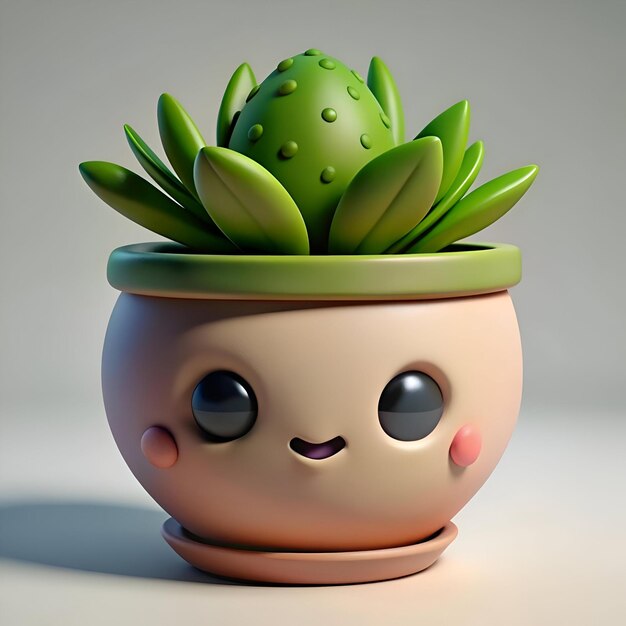 Photo a cute cartoon style potted plant with a happy face