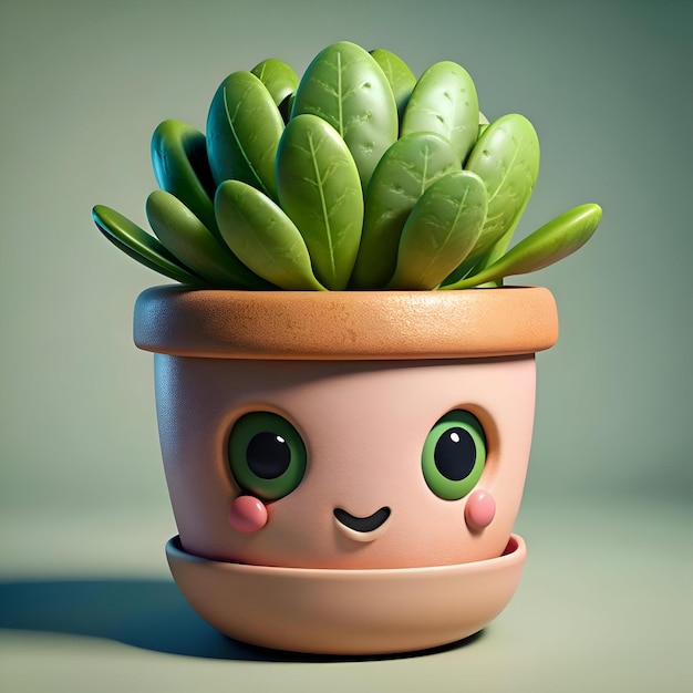 Photo a cute cartoon style potted plant with a smiling face