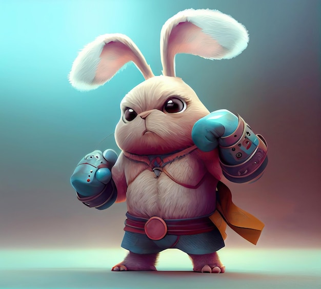 Cute cartoon style rabbit boxer fighter concept made with Generative AI