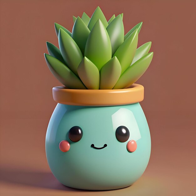 Photo cute cartoon succulent in a pot with a happy face