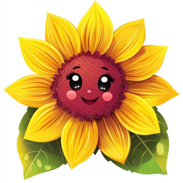 Cute Cartoon Sunflower with Smiling Face