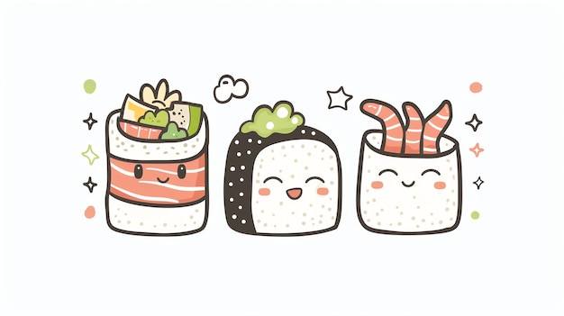 Photo cute cartoon sushi characters smiling and winking