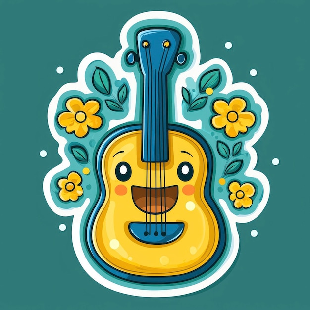 Photo cute cartoon ukulele with flowers illustration