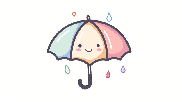 Photo cute cartoon umbrella with a happy face and raindrops