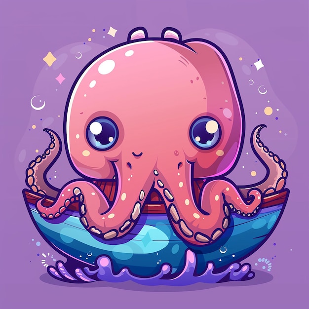 Photo cute cartoon vector icon of kraken dragging ship