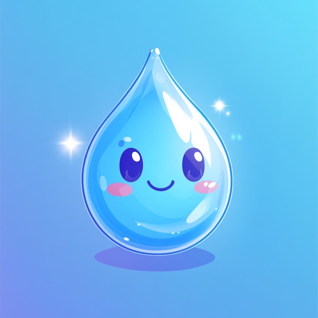 A cute cartoon water drop with a vivid expression in bright colors and a lively design