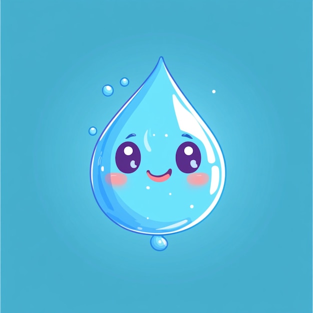 A cute cartoon water drop with a vivid expression in bright colors and a lively design