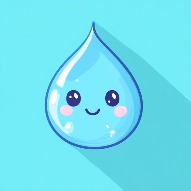 A cute cartoon water drop with a vivid expression in bright colors and a lively design