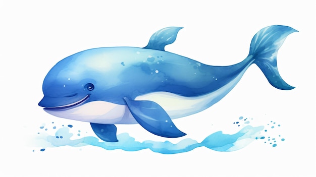 Cute cartoon watercolor whale generative ai illustration