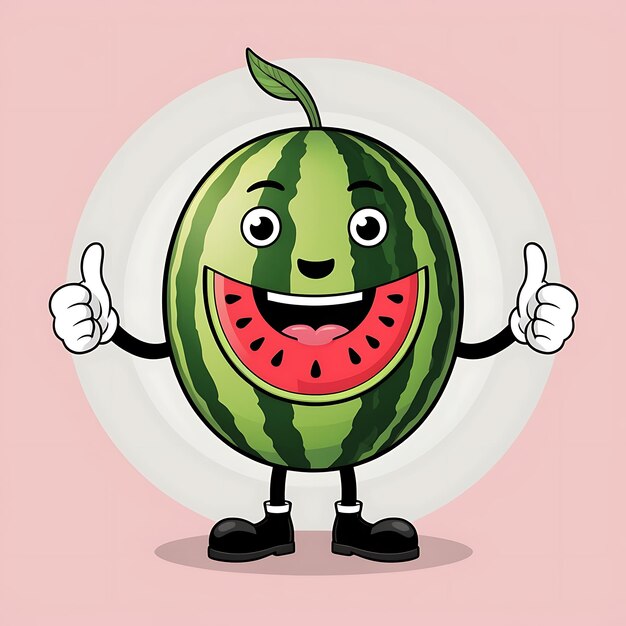 Photo cute cartoon watermelon character giving a thumbs up fun vector mascot design