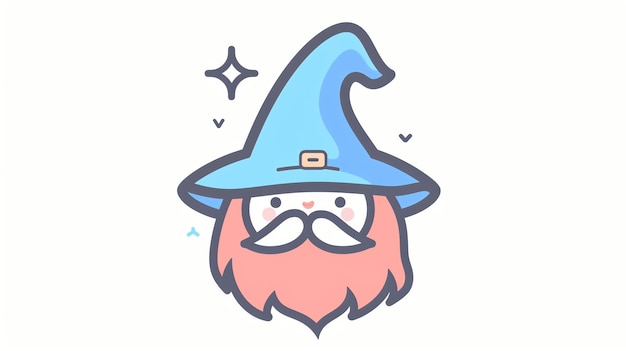 A cute cartoon wizard with a blue hat and pink beard