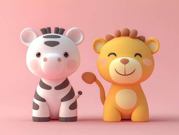 Cute Cartoon Zebra and Lion Friends