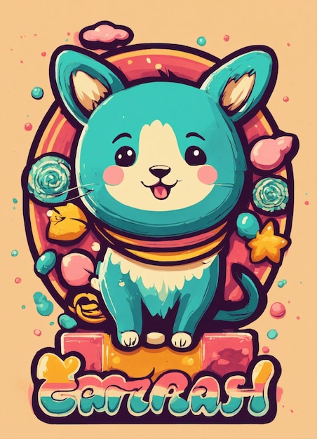 cute cartoonanimals kawaii funny splash retro vintage logo