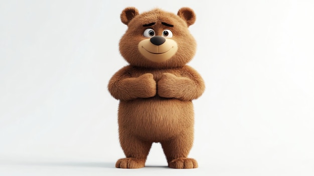 A cute cartoonish bear character standing with a friendly expression