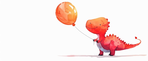 Photo a cute cartoonstyle illustration of a baby dinosaur holding an orange balloon