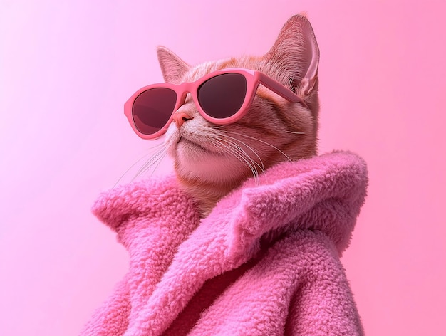 Cute Cat in 1960s SpaceAge Fashion Pink Shades Wallpaper