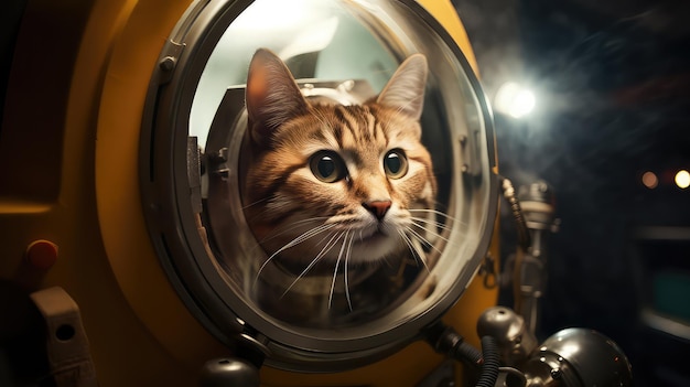 Cute cat austronaut in the space ship