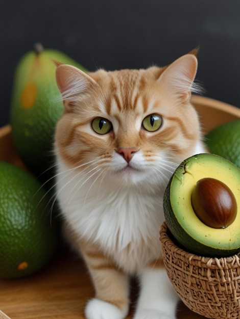 Photo a cute cat in an avocado