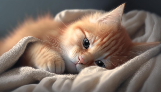 Cute Cat on the bed looking at the camera High quality 3d render Illustration of Cat