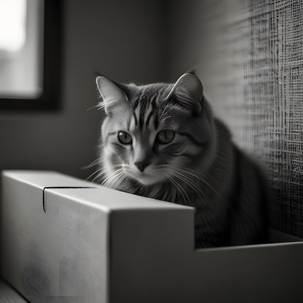 A cute cat in a box