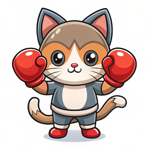 Photo cute cat boxing cartoon vector icon illustration animal sport icon concept isolated premium vector flat cartoon style