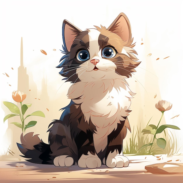 A cute cat brown bicolor ragdoll Ghibliflat texture cartoon style transparent backgroundflat