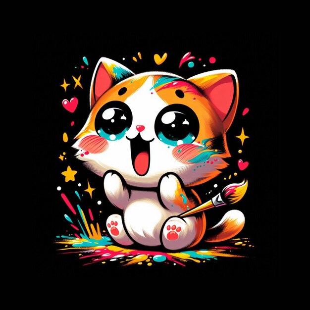 Cute cat cartoon illustration for tshirt