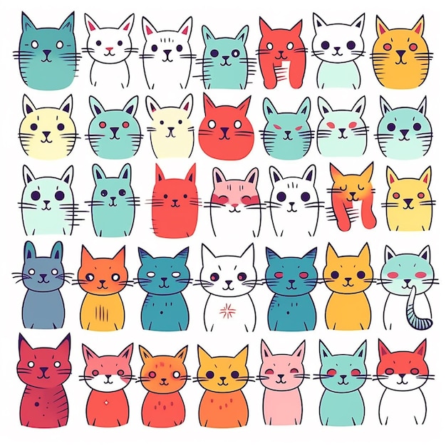 A cute cat cartoon sticker line art drawing