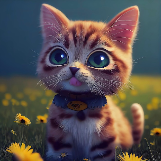 Cute Cat character brought to life in charming illustration AIGenerated