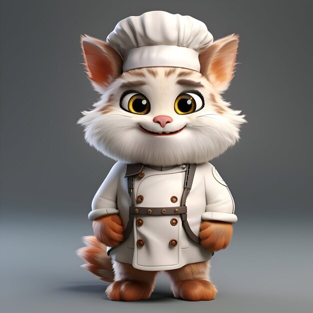 Photo cute cat chef with hat and uniform 3d illustration