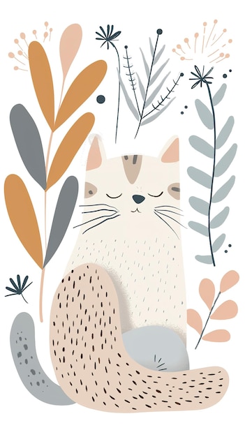 Photo a cute cat clipart organic forms airy pastel color palette