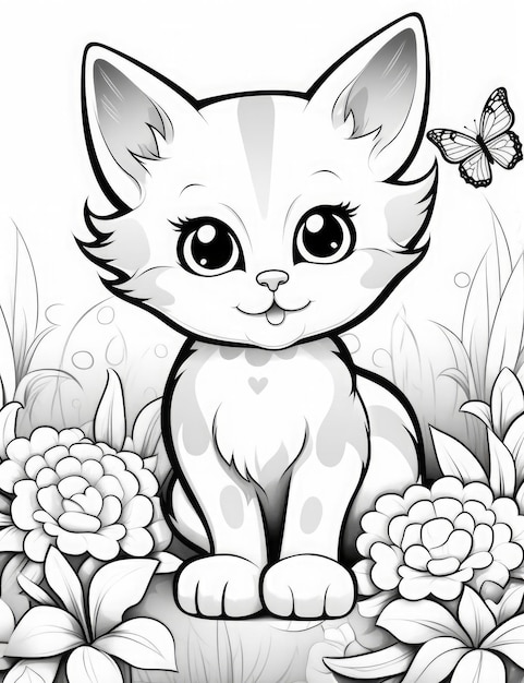 Cute cat coloring page for kids