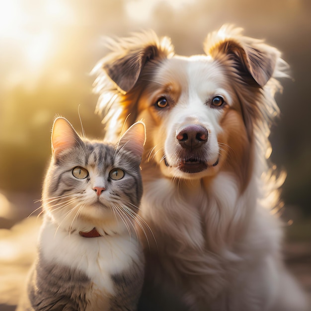 Cute cat and dog friends together generative ai