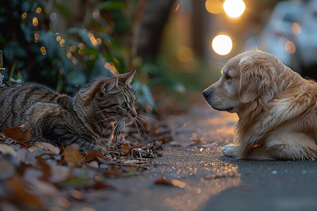 Photo cute cat and dog friendship wallpaper