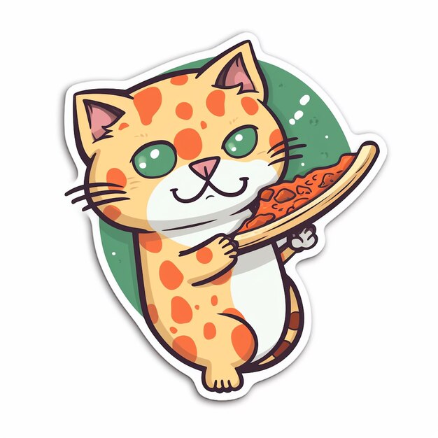 Photo cute cat eating pizza sticker vector illustration of cartoon character